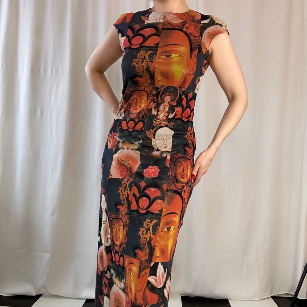 Stunning Vivienne Tam Golden Patchwork Buddha & Deities Maxi Dress